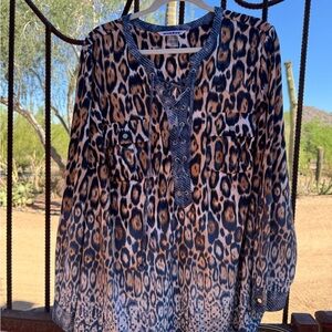 Peter Nygard Brown and Black Long Sleeve Blouse